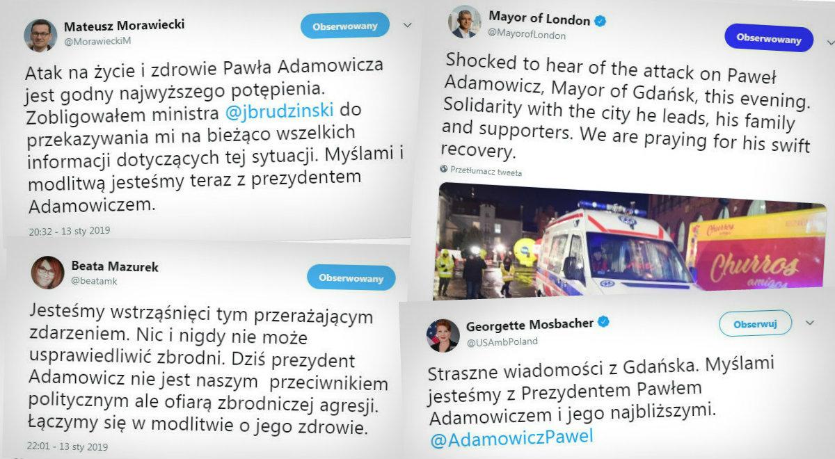 Po ataku na prezydenta Gdańska Pawła Adamowicza. Wyrazy wsparcia od polityków