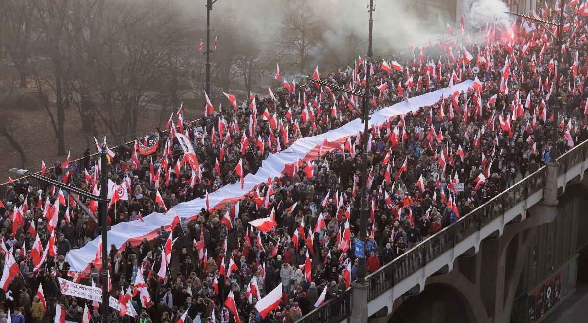 "150 tys. Polaków przeszło pod biało-czerwoną". Organizatorzy Marszu Niepodległości podali frekwencję