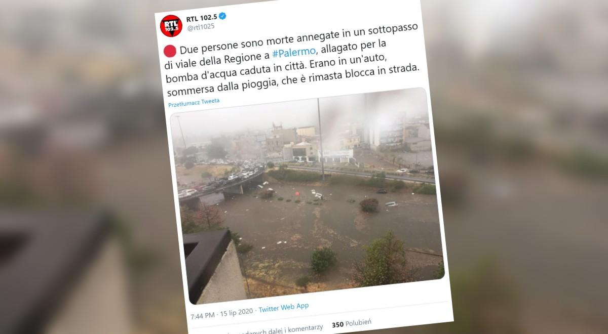 Ulewne deszcze w Palermo. Drogi zmieniły się w potoki, zginęły dwie osoby