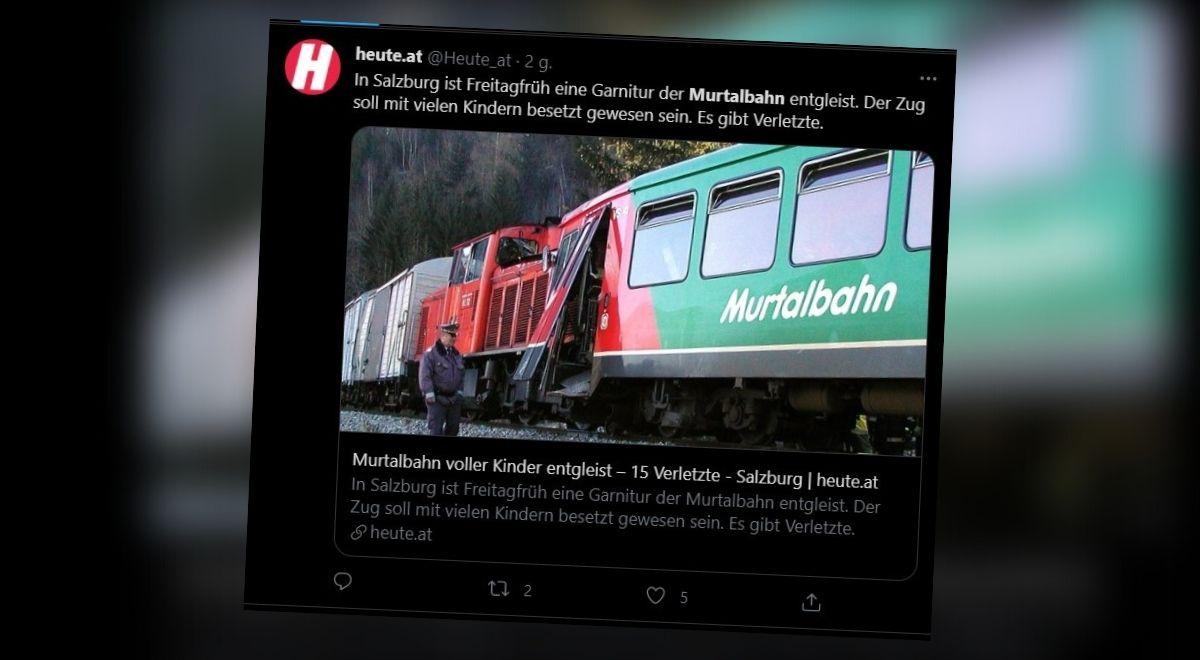 Groźny wypadek pociągu w austriackich Alpach. Jeden z wagonów wpadł do rzeki