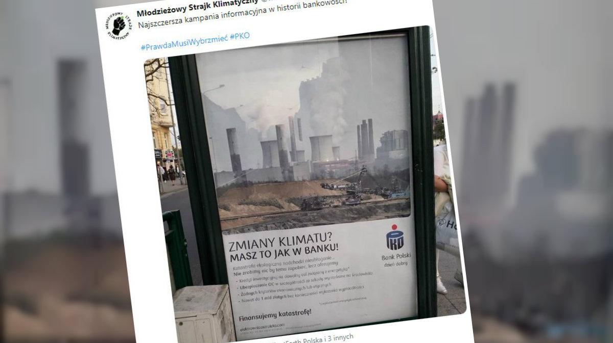 Spreparowane reklamy PKO BP na ulicach Poznania. "Finansujemy katastrofę!"